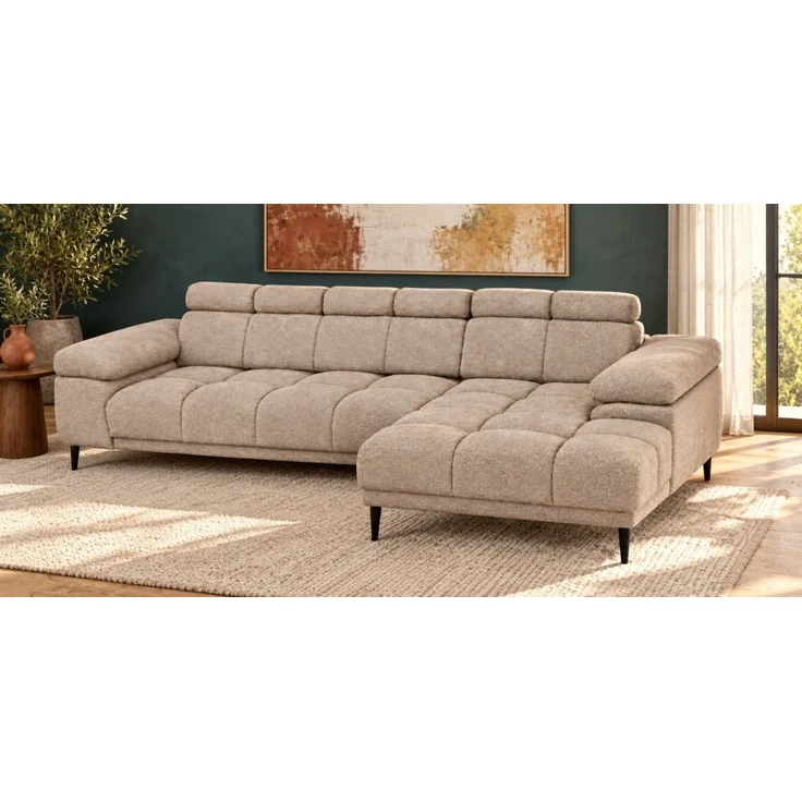 Ecksofa Schlafsofa SENVELIO RELAX inkl. Hocker Stoff Glam Beige Ottomane Rechts – Bild 3