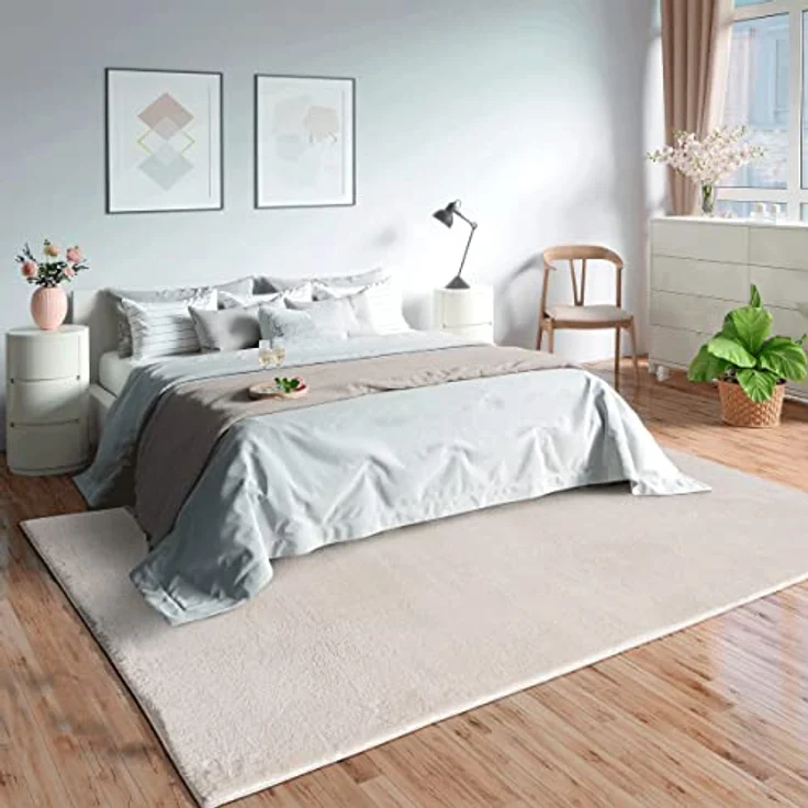 Mia's Teppiche Olivia Wohnzimmer/Schlafzimmer Teppich - waschbar - 80x150 cm, Creme – Bild 1