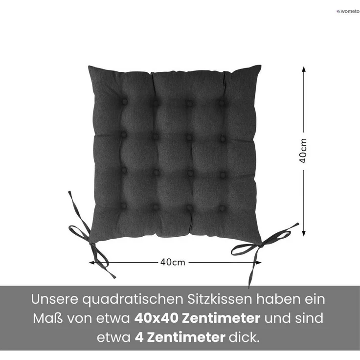 wometo Stuhlkissen Prime 40x40, OEKO-TEX®, Sitzkissen mit Steppung & Bändern – Bild 2