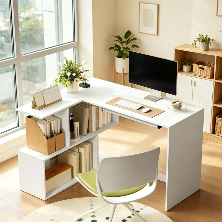 Eckschreibtisch mit Tastaturauszug und 4 Fächern, 120x100x76 cm, Weiß – Bild 3