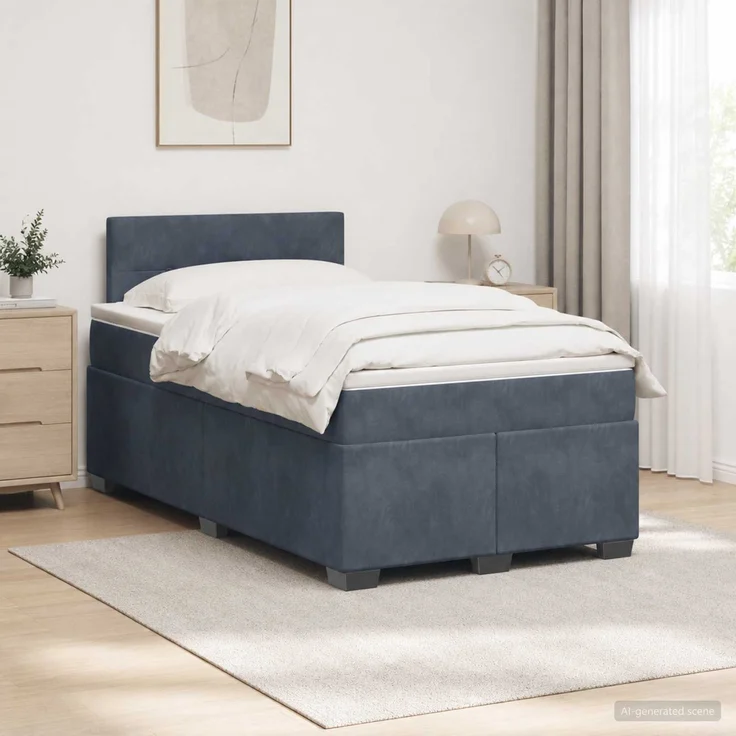 vidaXL Boxspringbett mit Matratze Dunkelgrau 120 x 200 cm Samt 3450693 – Bild 1