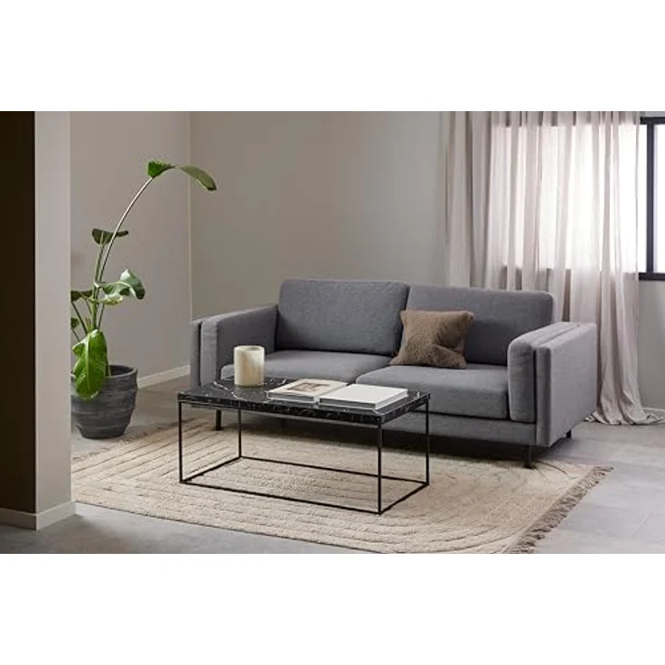 ACTONA GROUP Couchtisch Barossa Wohnzimmertisch, Sofatisch, Kaffeetisch, rechteckig, Steinoptik, schwarze Stahlbeine, Breite 110 cm – Bild 3