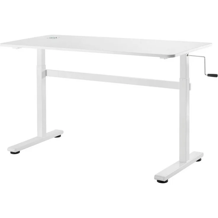 Ergo Office ER-401W Sitz-Steh-Schreibtisch 140x60 cm Manuell Höhenverstellbarer Bürotisch max. 117cm Ergonomischer Tisch Belastbar bis 40kg (Weiße Farbe)