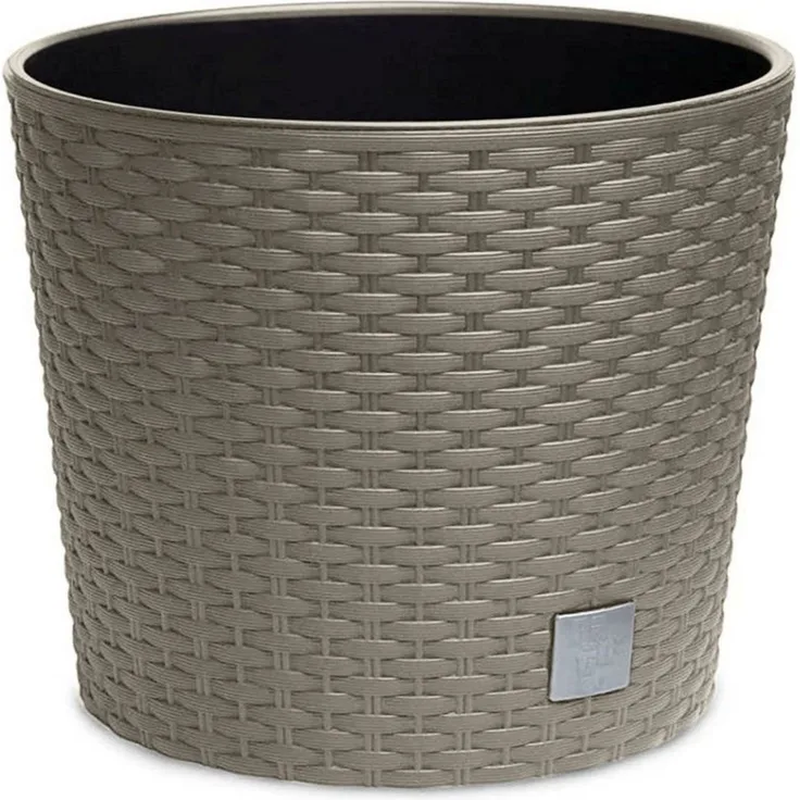 astor24 Blumentopf Blumentopf Rattan Blumenkübel Übertopf Pflanzentopf Pflanzkübel Blumen (Blumentopf Garten Balkon Blumen Topf Kräutertopf, 1 Blumentopf mit Innentopf), hochwertig verarbeitet - mit Wasserüberlauf - fertig montiert