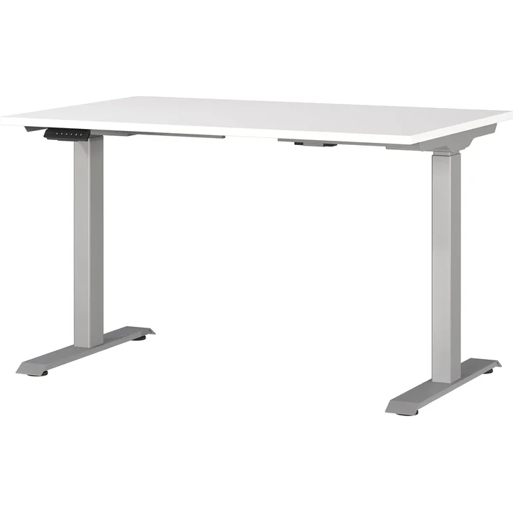 Germania Schreibtisch 7907-639, in Weiß/Silber, EL. höhenverstellb, 120 x 120 x 80 cm (BxHxT) – Bild 1