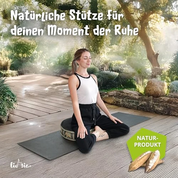 livasia Meditationskissen Zafukissen groß (Deluxe) vegan und handgefertigt, 44x15cm, Kapok – Bild 3
