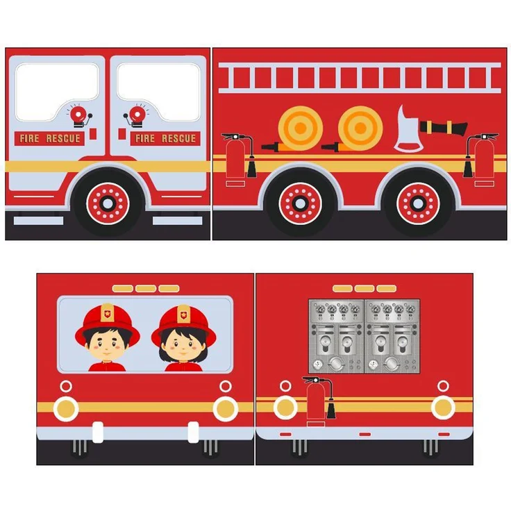 Kinderbett Karolina 210x114x106 Massivholz Natur Textilset Feuerwehr – Bild 4