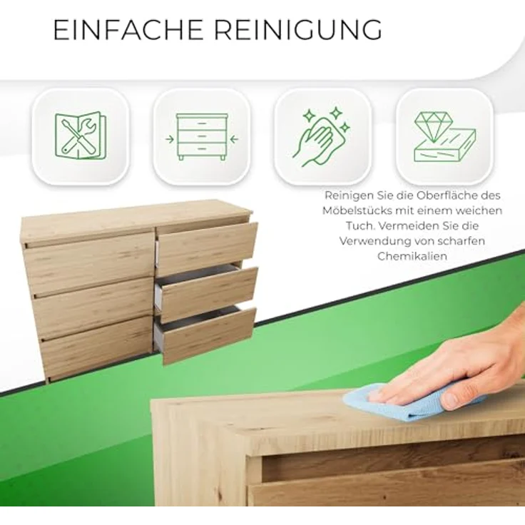 CDF Kommode Malwa M6 120| Farbe: Eiche Artisan | Schrank für Dokumente, Kleinigkeiten | Ideal für Wohnzimmer, Schlafzimmer, Kinderzimmer, Jugendzimmer und Büro | 6 geräumige Schubladen – Bild 7