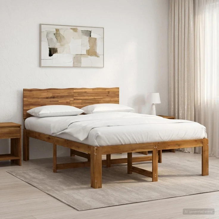 vidaXL Doppelbettgestell mit Kopfteil ROSTOCK Natur 135 x 190 cm 3405441 – Bild 1