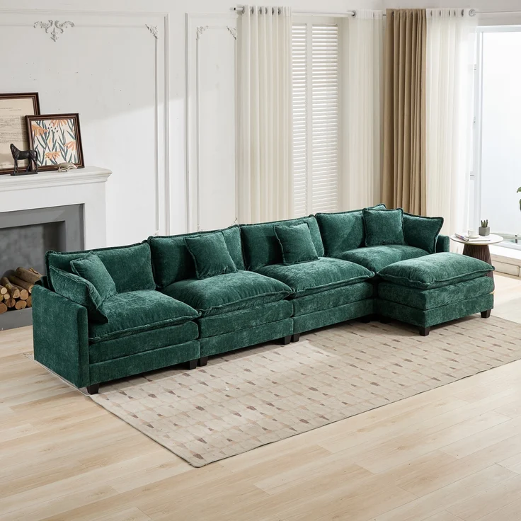 Cloud-Sofa 4 Sitzplätze (ohne Stuhlschläger),moderne Kombinationssofa geeignet für das Wohnzimmer Schlafzimmer und Wohnung bequeme Doppel-Kissenkissen atmungsfreier 80% Schneier Stoff,Schneier Stoff,grün, – Bild 9