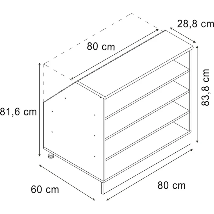 Küchenschrank für Dachschrägen R-Line Weiß 80 cm mit 4 Fächern, Schrankkorpus 60 cm Tiefe Vicco – Bild 2