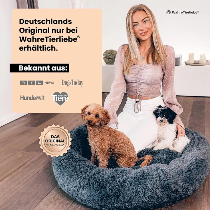 Wahre Tierliebe Hundebett Donut - Das Original - waschbar [XL, 120cm, grau] Hundekissen, Hundekorb, Flauschiges Hundebett für große, mittelgroße & kleine Hunde – Bild 5