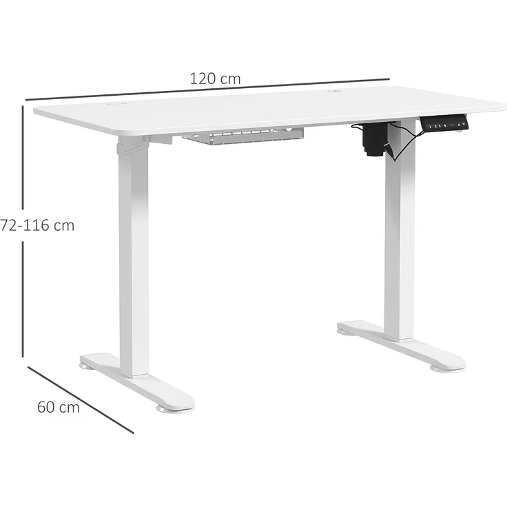 Vinsetto Höhenverstellbarer Schreibtisch Elektrisch 120x60 cm, Weiß | Computertisch, 4 Memory-Steuerung, Ergonomisch Steh-Sitz Tisch, Anti-Kollision, 2 Haken – Bild 7