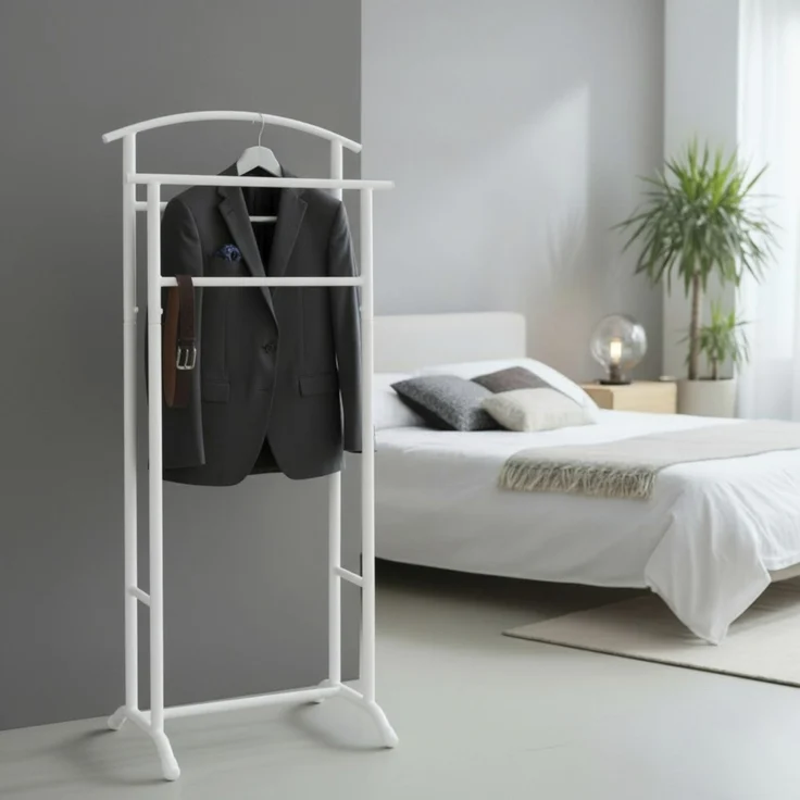 Haku Herrendiener aus Stahlrohr, weiß pulverbeschichtet, freistehender Anzugständer fürs Schlafzimmer, 48x36x107 cm – Bild 2