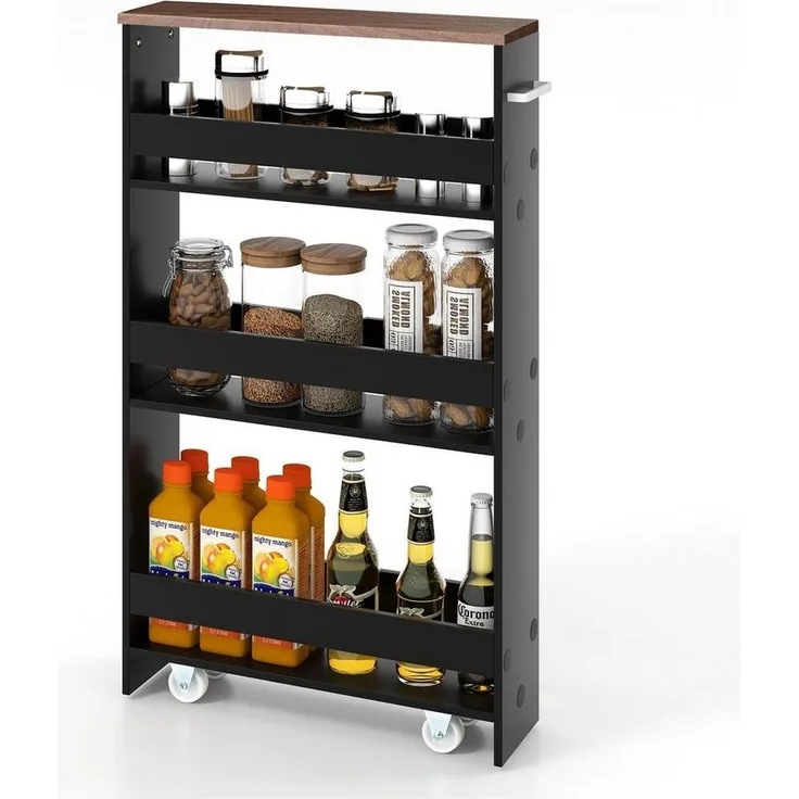 COSTWAY Küchenwagen, schmal, 4 Ebenen, auf Rollen, mit Griff, 48x12,5x81cm