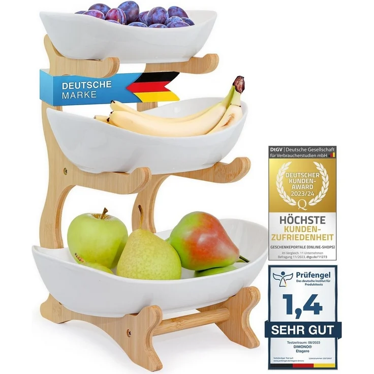 Dimono Etagere Deluxe Servier-Ständer, Keramik, (3-Etagen Servierschalen, Obst- & Gemüseschale), Servierschalen für Desserts, Obst, Gemüse, Süßes uvm. – Bild 5