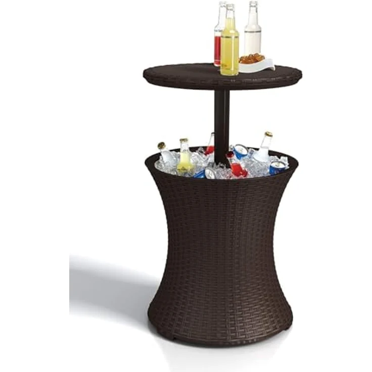 Keter Pacific Cool Bar, 3-in-1 Cocktailtisch, Couchtisch und Outdoor Eiskühler in Rattanoptik, UV-geschützt und wetterfest, braun, Kühlbox 30l Volumen – Bild 2