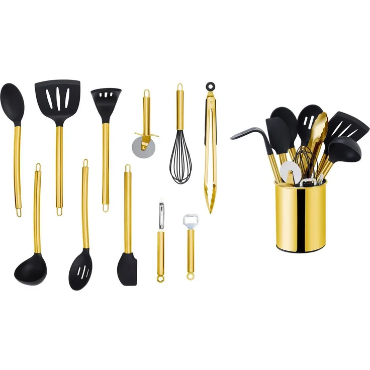 ECHTWERK Küchenorganizer-Set, (Set, 12-tlg), Kochbesteck mit Edelstahlgriff, Antihaft Silikon, mit Utensilienhalter