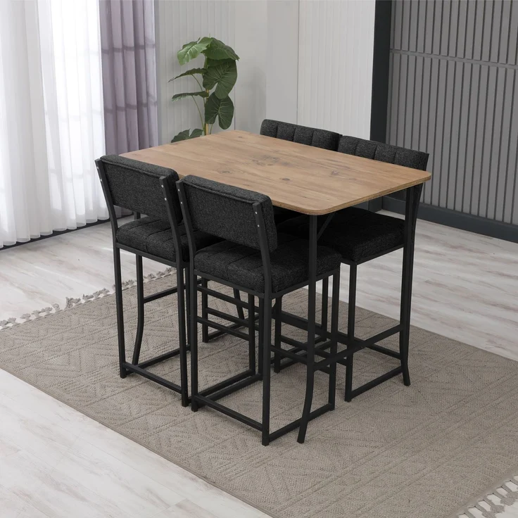 Skye Decor 'Retro - Anthracite, Walnut' Bartisch-Set mit Barhockern (5-teilig), Anthrazit / Walnuss, 110 x 92 x 70 cm – Bild 2
