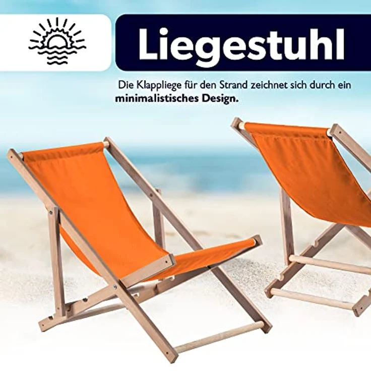 Kadax Holzliegestuhl, Orange, Klappstuhl aus Buchenholz, 53x78 cm, UV- und feuchtigkeitsresistent, bis 120 kg Tragfähigkeit – Bild 4