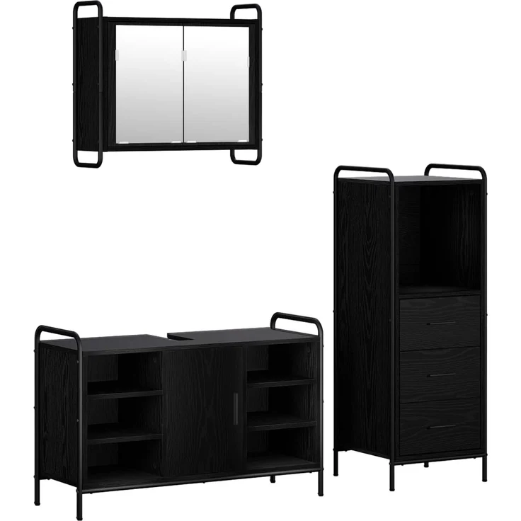 vidaXL Badezimmerschrank-Set 3 stk. Schwarz Eichen-Optik 3444537 – Bild 2