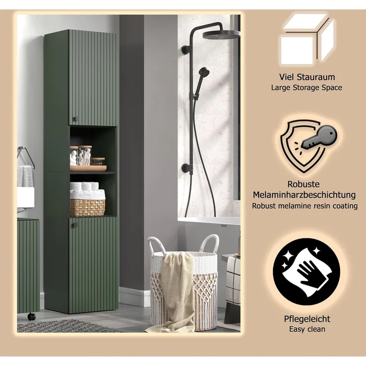 Badezimmer Hochschrank Bliss in grün 40 x 186 cm – Bild 10