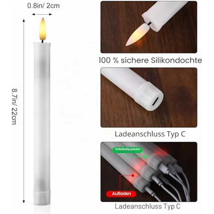 EXTSUD 6er LED Stabkerzen Wiederaufladbare LED Stabkerzen mit Timer und Fernbedienung Weicher Silikon Wachskern, Einzigartiges Tranen-Design LED Kerzen fur Zimmer Hochzeit Esstisch und Gartenparty – Bild 7