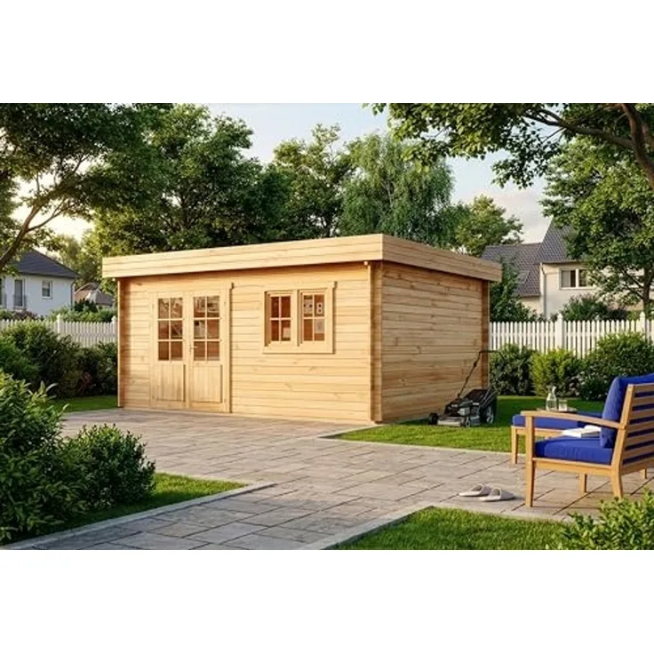 Alpholz Gartenhaus Spree B Gartenhaus aus Holz Holzhaus mit 28 mm Wandstärke Blockbohlenhaus mit Montagematerial
