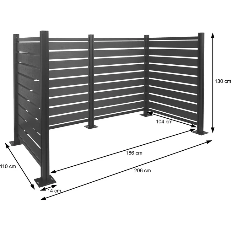 Alu Mülltonnen-Zaun HWC-K57, Mülltonnenverkleidung, Holzoptik erweiterbar 130x206x110cm ~ braun – Bild 3