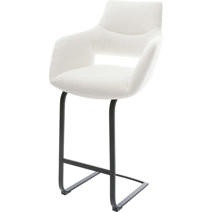 Barstuhl Yago-Flex Bouclé Creme-Weiß Freischwinger Flach Metall Schwarz Taschenfederkern