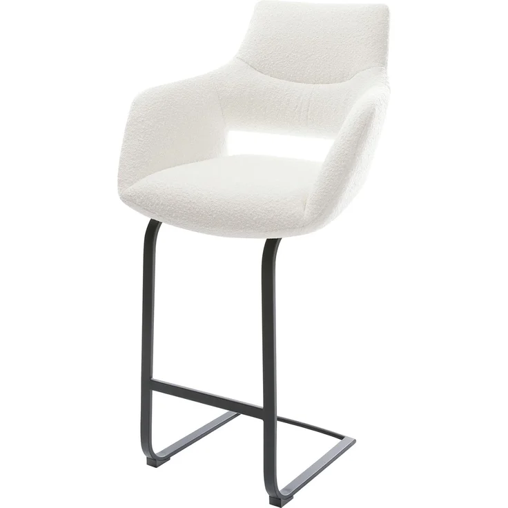 Barstuhl Yago-Flex Bouclé Creme-Weiß Freischwinger Flach Metall Schwarz Taschenfederkern – Bild 1