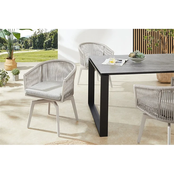 riess-ambiente Gartenstuhl ROPE greige - Aluminium, inkl. Kissen, In- und Outdoor, 360° drehbar (Einzelartikel, 1 St), wetterfester Gartensessel mit Geflecht - ideal für Balkon & Terrasse – Bild 2