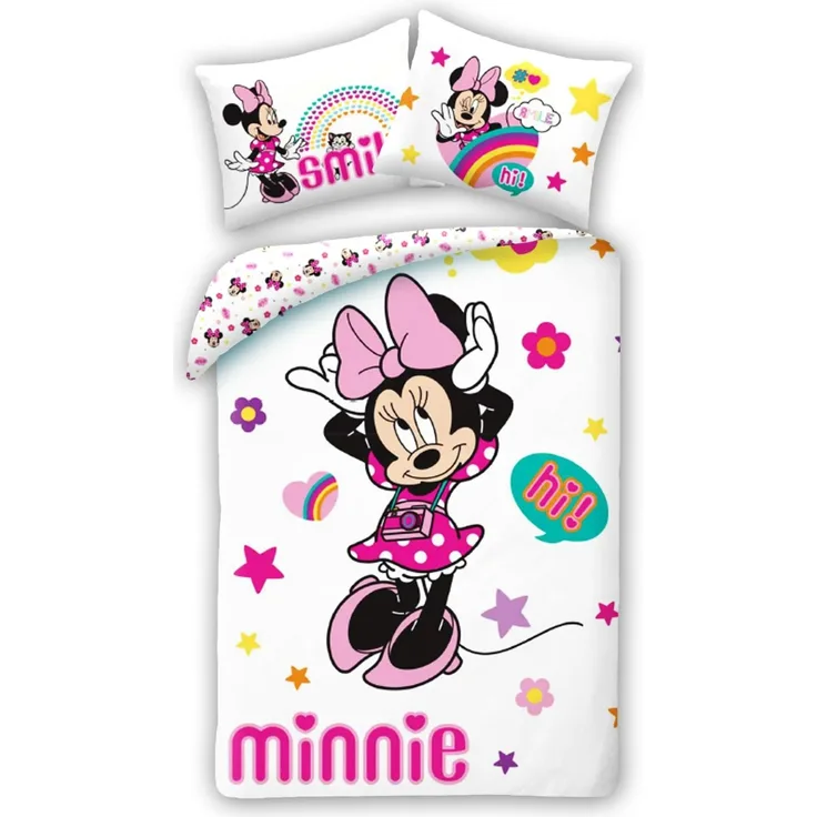 Disney Minnie Mouse Bettwäsche Set aus Baumwolle Bettdeckenbezug 140 × 200 cm mit 70 × 90 cm Kissenbezug
