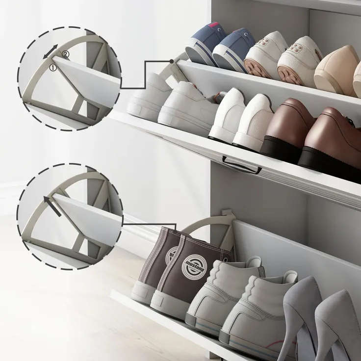 Schuhschrank, 80/23/131 cm, Schuhkipper, Schuhregal mit Schubladen und 3 Klappen, schmal – Bild 5