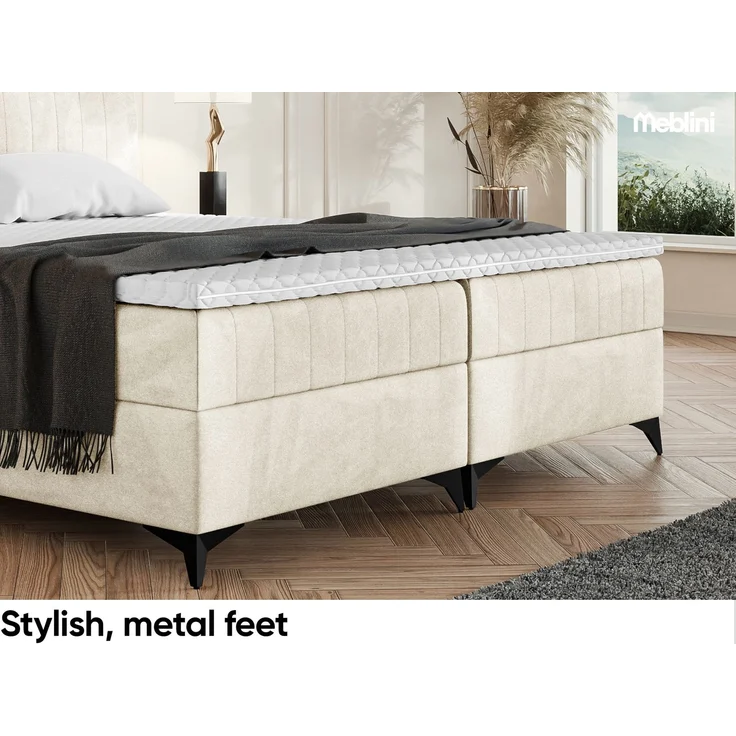 MEBLINI Boxspringbett NANI 160x200cm - H3B/Creme Samt - mit Bettkasten - Polsterbett - Doppelbett mit Topper & Bonellfederkern-Matratze – Bild 6