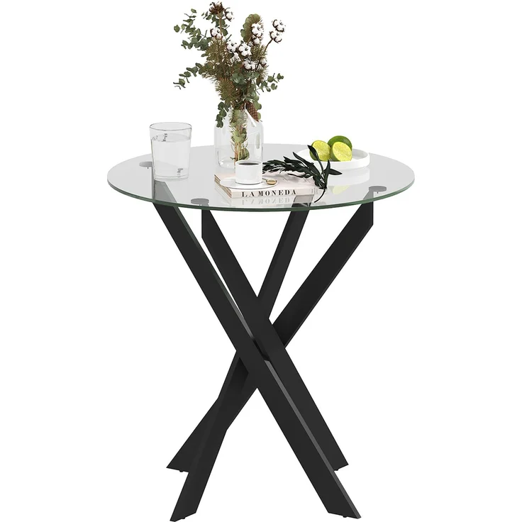 JARDJ Moderner Glas-Esstisch, 70 cm Durchmesser, Küchentisch mit gehärteter Glasplatte und Metallbeinen, für 4 Personen – Bild 2