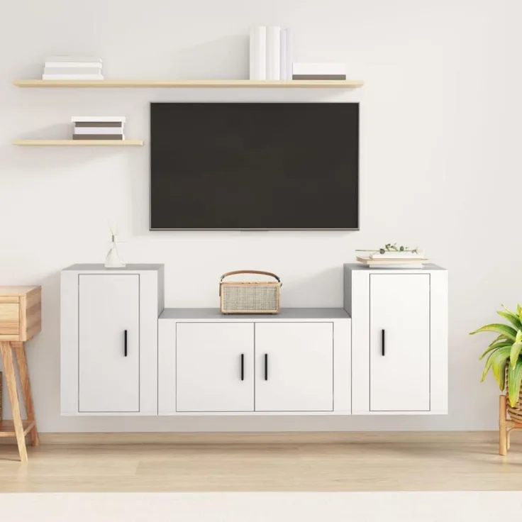 vidaXL 3-tlg. TV-Schrank-Set Weiß Holzwerkstoff 3188502