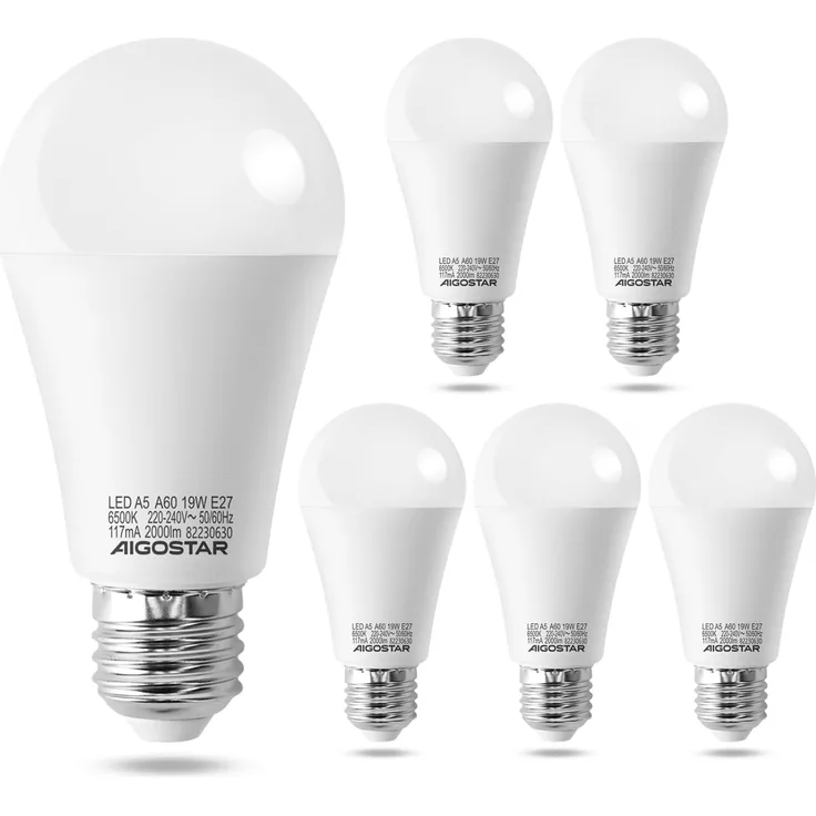 Aigostar Led E27 Kaltweiß 19W Leuchtmittel Birne Lampe 6400K 1615 Lumen Abstrahlwinkel 280 Grad A60 Glühbirnen Tropfen 5 Stücke Energiespar