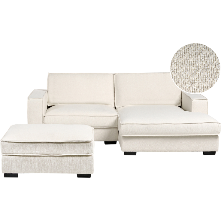 Ecksofa KOLDING Bouclé Hellbeige mit Ottomane linksseitig