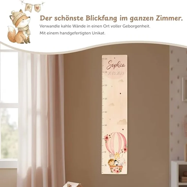 KIDSMOOD - Messlatte für Kinderzimmer Personalisiert, 70-140 cm - Messlatte Kinder Holz personalisiert Mit Namen für Baby- & Kleinkinderzimmer - Individuelles Geschenk für Kinder und Babys zum Geburt – Bild 6