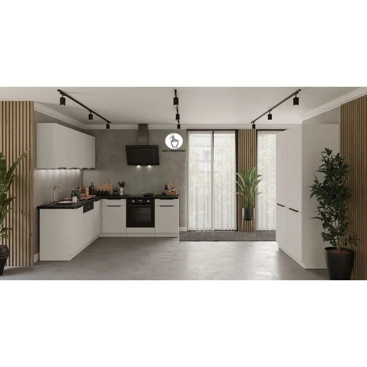 Winkelküche ARIA K-WH ECKE 1 - 215 x 220 + 120 cm Anti Fingerprint Küchenzeile Küchenblock Singleküche Einbauküche Küche Eckküche