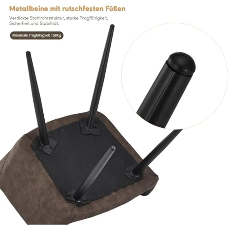 TUKAILAI Esszimmerstühle 2er Set aus Kunstleder, Küchenstuhl Polsterstuhl mit Offener Rückenlehne,Armlehnen,Gepolstertem Sitz, Metallbeinen, Stühle für Wohnzimmer,Esszimmer,Küche – Bild 9