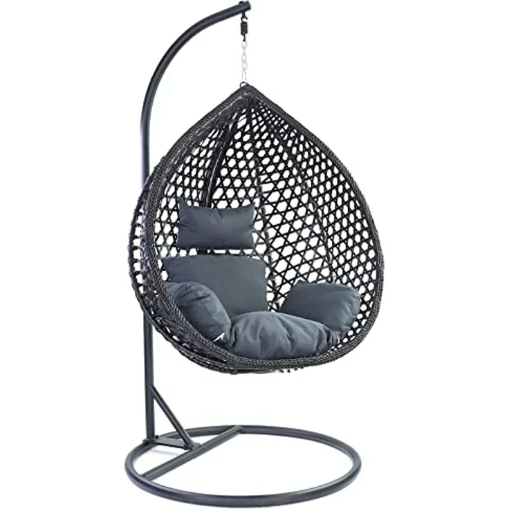Luxus Hängesessel Style XXL Korb Gestell Schwarz mit Relaxkissen Grau – Bild 1