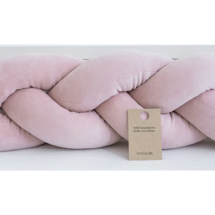 Loolay Nestchenschlange SAMT ALTROSA Geflochtenes Kissen Zierkissen Dekokissen Bettumrandung, (Zugluftstopper Zugluft Schlange Wickeltischumrandung Babybett Kinderzimmer Schutz, VELOURS SAMT Bettschlange 100 150 200 300 400 cm und Länge auf Anfrage), Z... – Bild 3