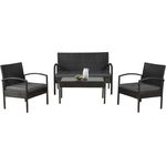 Juskys Polyrattan Gartenmöbel-Set Trinidad – Balkonmöbel-Set mit Tisch, Sofa & 2 Stühlen – Sitzgruppe für 4 Personen Schwarz mit Auflagen Dunkelgrau