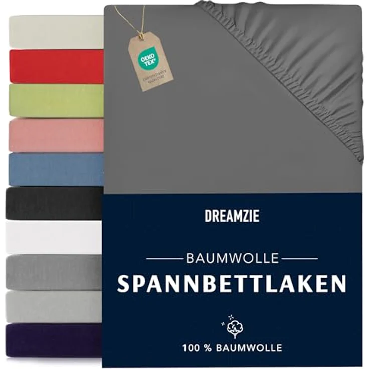 Dreamzie - Spannbettlaken 70x190/200cm - Baumwolle Oeko Tex Zertifiziert - Anthrazitgrau - 100% Jersey Spannbetttuch 70x190/200 – Bild 2