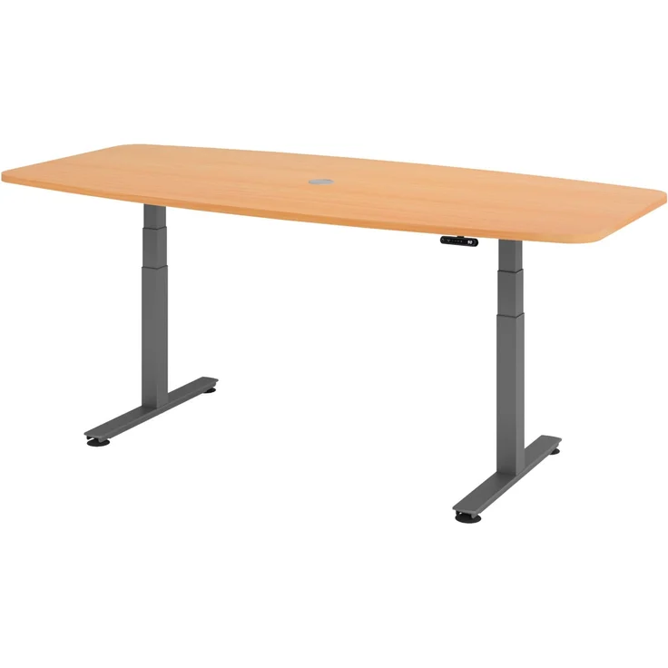 bümö Konferenztisch elektrisch höhenverstellbar 220x103 in Buche, Gestell: Graphit - elektrischer Besprechungstisch oval mit Memoryfunktion höhenverstellbarer Meetingtisch, XDSM22-6-G – Bild 1