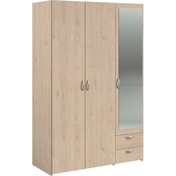 Drehtürenschrank >Daily 14< 3 Türen, 1 Spiegel, 2 Schübe, in Eiche Dekor - 120x185x51cm (BxHxT)