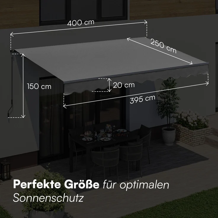 STEELSØN 'Kestria' Gelenkarmmarkise 400x250 cm, anthrazit, wetterfest und blickdicht, Markise mit Aluminium-Kassette und Wandhalterung, Balkonmarkise mit Handkurbel – Bild 8