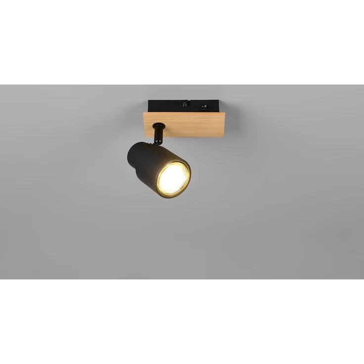 Wandstrahler PIERRE mit Schalter, Metall Schwarz & Holz, Breite 6cm – Bild 5